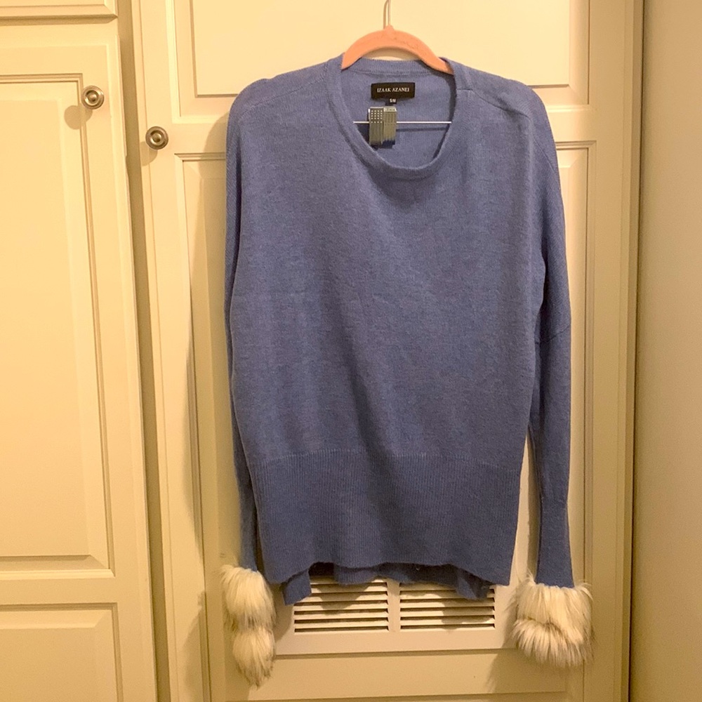 Izaak Azanei Blue Merino Wool Fur Sweater